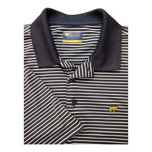 Jack Nicholson Polo Golf Short Sleeve Shirt Navy White Stripe Size Large